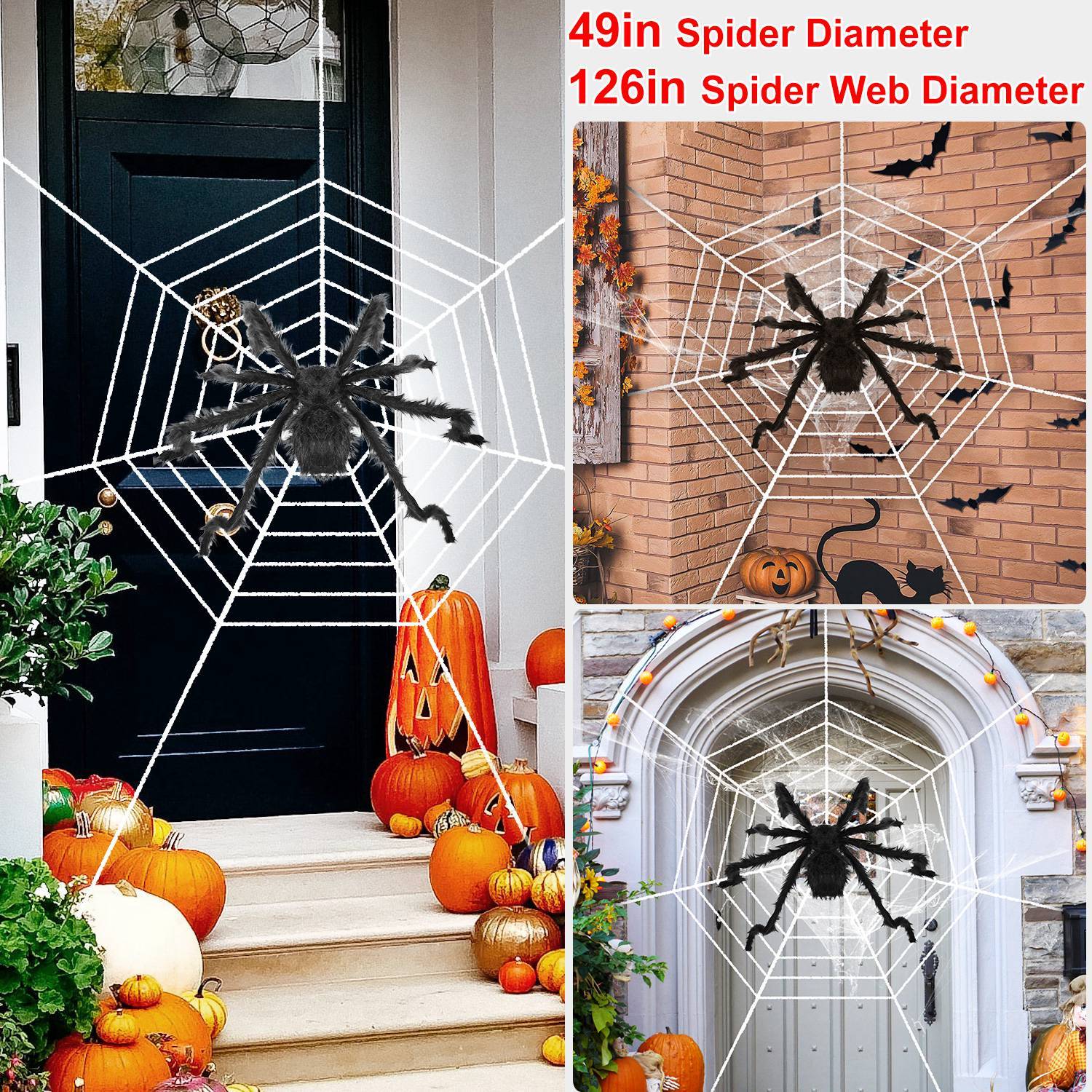 1Pc Halloween Decorations Spider Outdoor 49in with 126in Stretch Spider Web