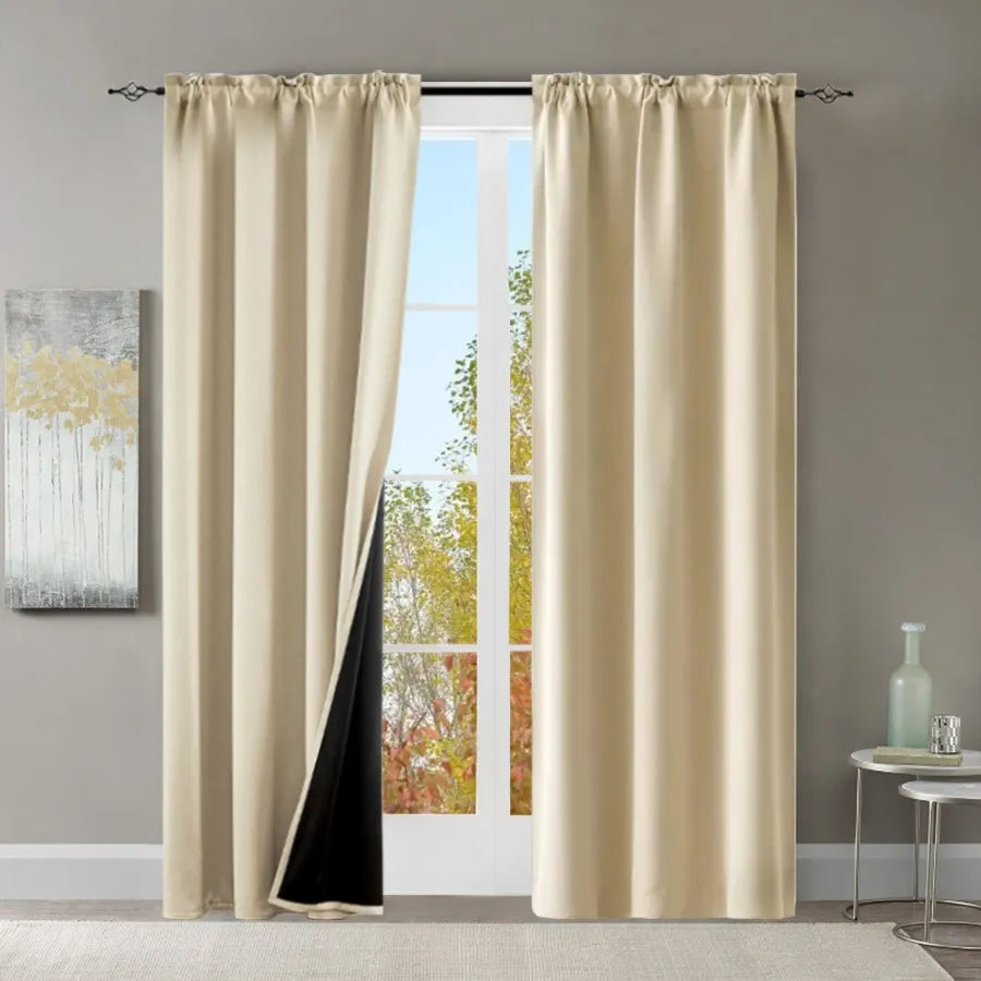 Coocosh Rod Pocket Thermal Insulated Curtains, crafted from soft microfiber polyester, measuring 52 inches wide and 63 inches long, in a soothing beige hue, perfect for enhancing your home studio ambiance.