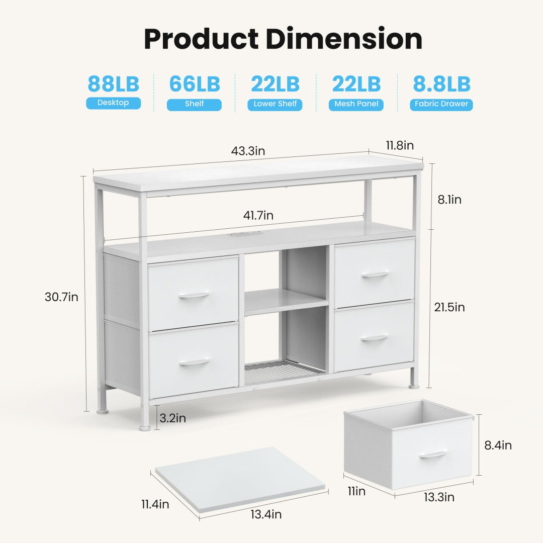 TV Stand, 4 Drawers, With LED Lights And Power Sockets, 50-inch TV Living Room Furniture, With Open Shelves And Adjustable Feet