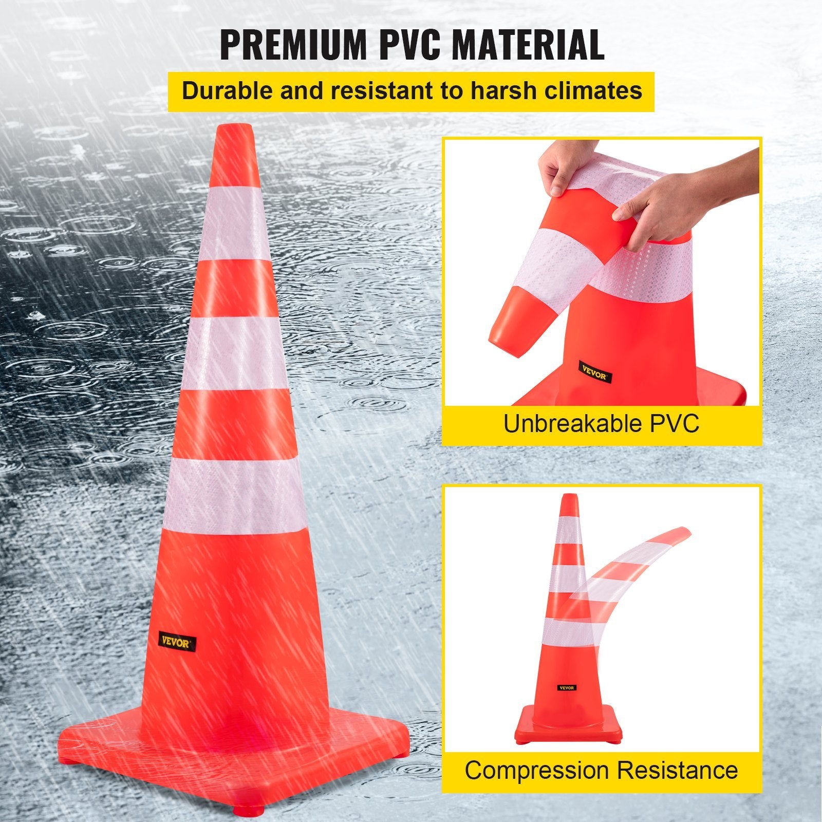 VEVOR Safety Cones, 6-Pack PVC Traffic Cones with Weighted Base & Reflective Collars