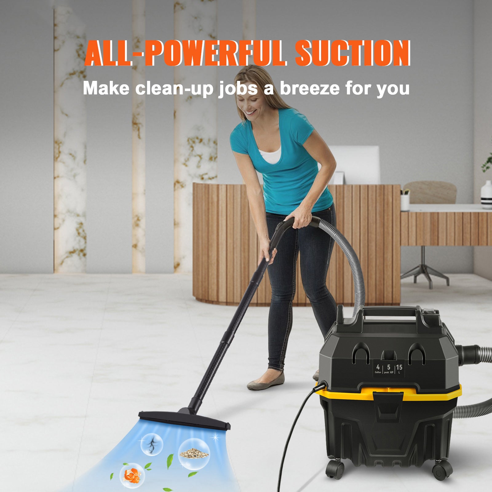 VEVOR 4 Gallon Wet Dry Vac — 5 Peak HP, 3‑in‑1 Shop Vacuum with Blower (Black)
