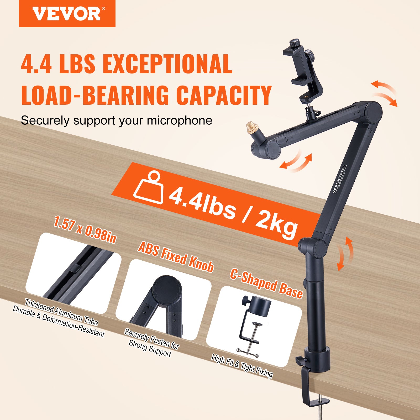 VEVOR Microphone Boom Arm with Desk Mount — Rotatable Adjustable Mic Stand