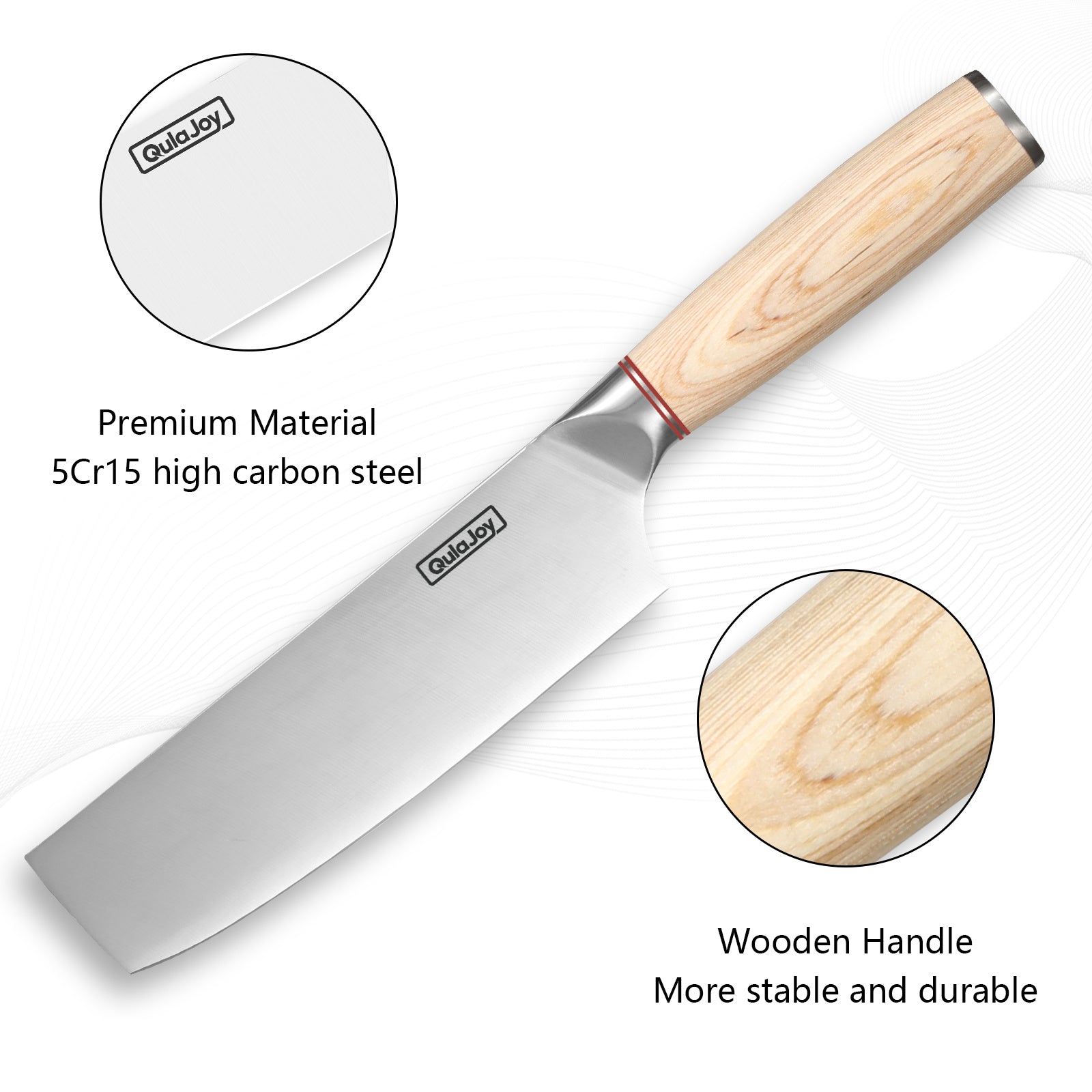 Qulajoy Vegetable Cleaver - Japanese Cleaver Chopping Knife High Carbon Stainless Steel with Wooden Handle (6.5")