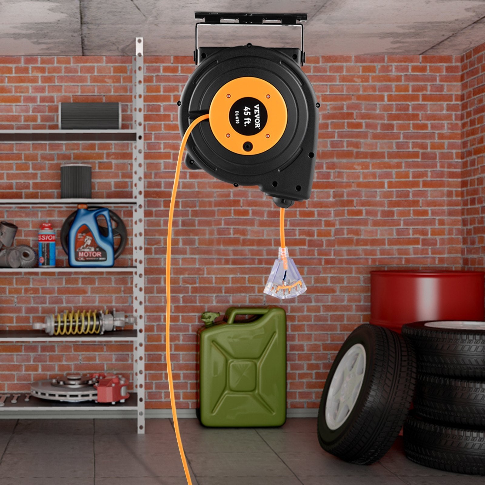 VEVOR Retractable Extension Reel, Heavy Duty 12AWG 3C SJTOW Power Cord 45 FT, Black