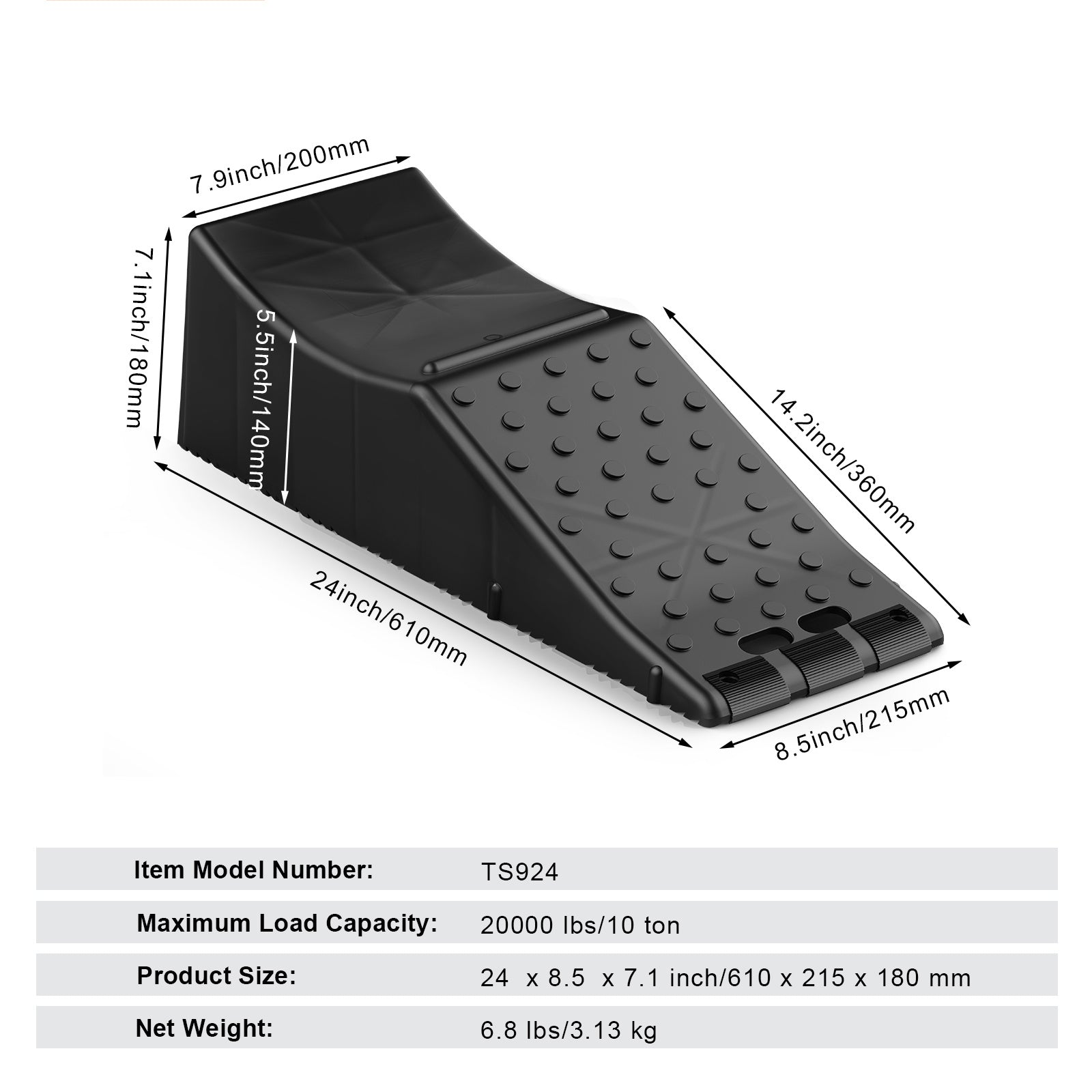 VEVOR Car Service Ramp — 20,000 lbs (10 Ton) Low Profile Plastic Tire Ramp