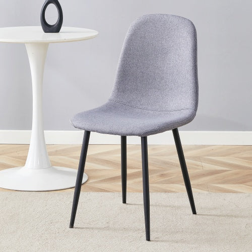 Luxury Simple Chair - Set of 4 Light Gray Linen-Cotton Dining Chairs with Black Metal Legs