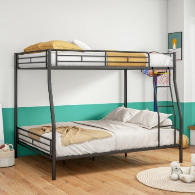 Heavy Duty Metal Bunk Bed Full Over Queen Bunk Bed For Adults, Noise Free Frames, No Boxing Spring Needed
