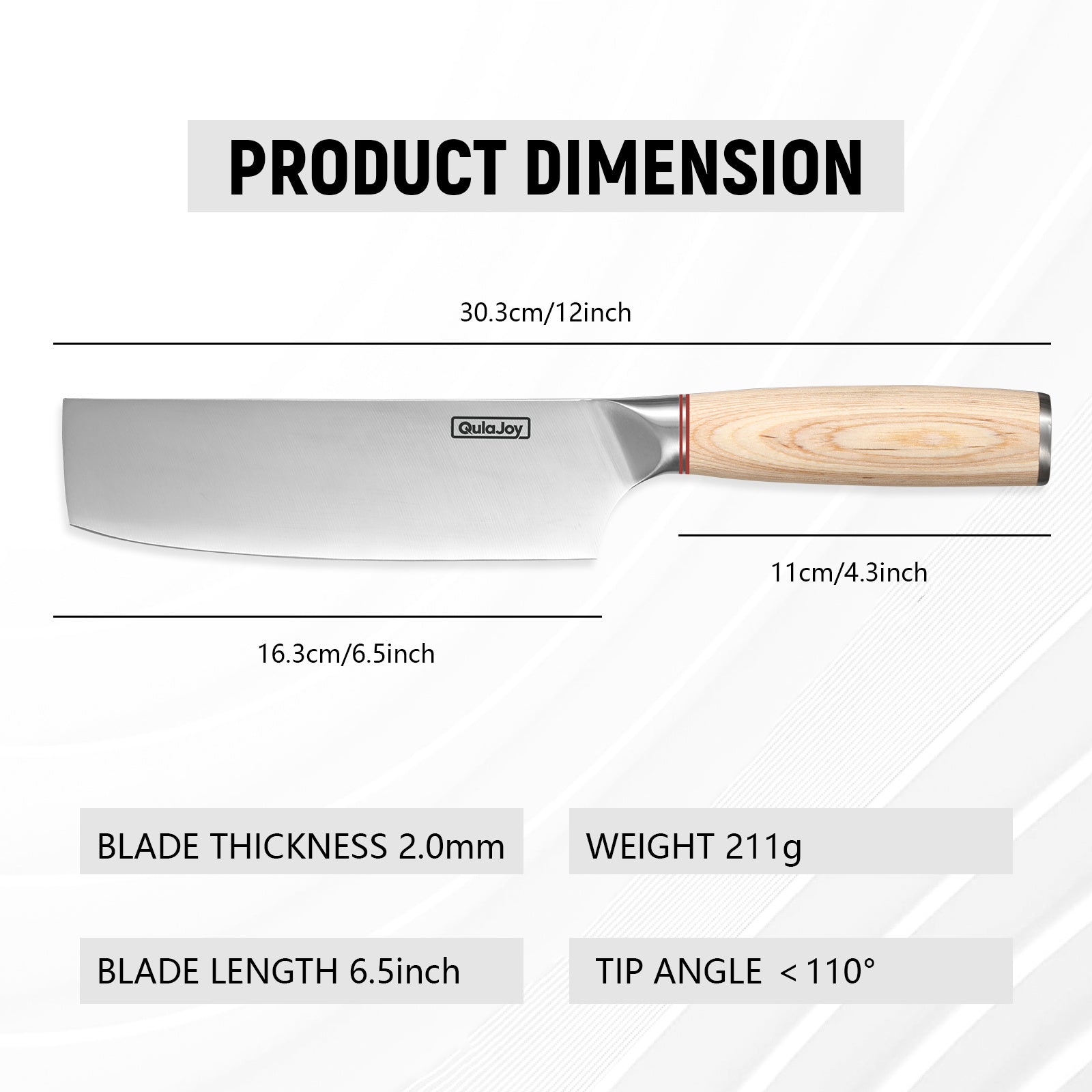 Qulajoy Vegetable Cleaver - Japanese Cleaver Chopping Knife High Carbon Stainless Steel with Wooden Handle (6.5")