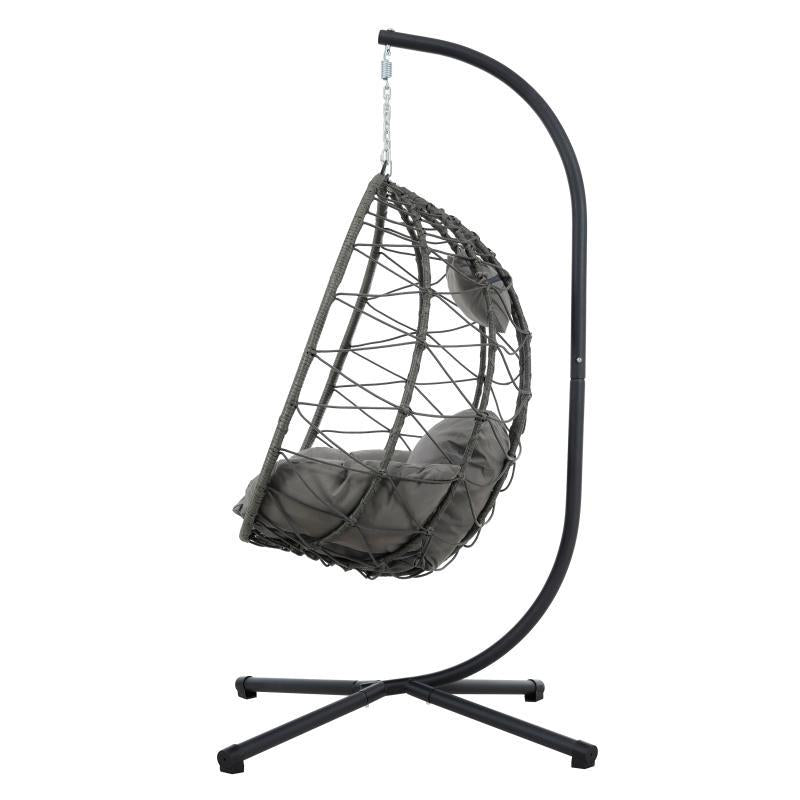 Indoor & Outdoor Hanging Egg Swing Chair with Stand — Patio Wicker Basket Chair (Dark Grey)