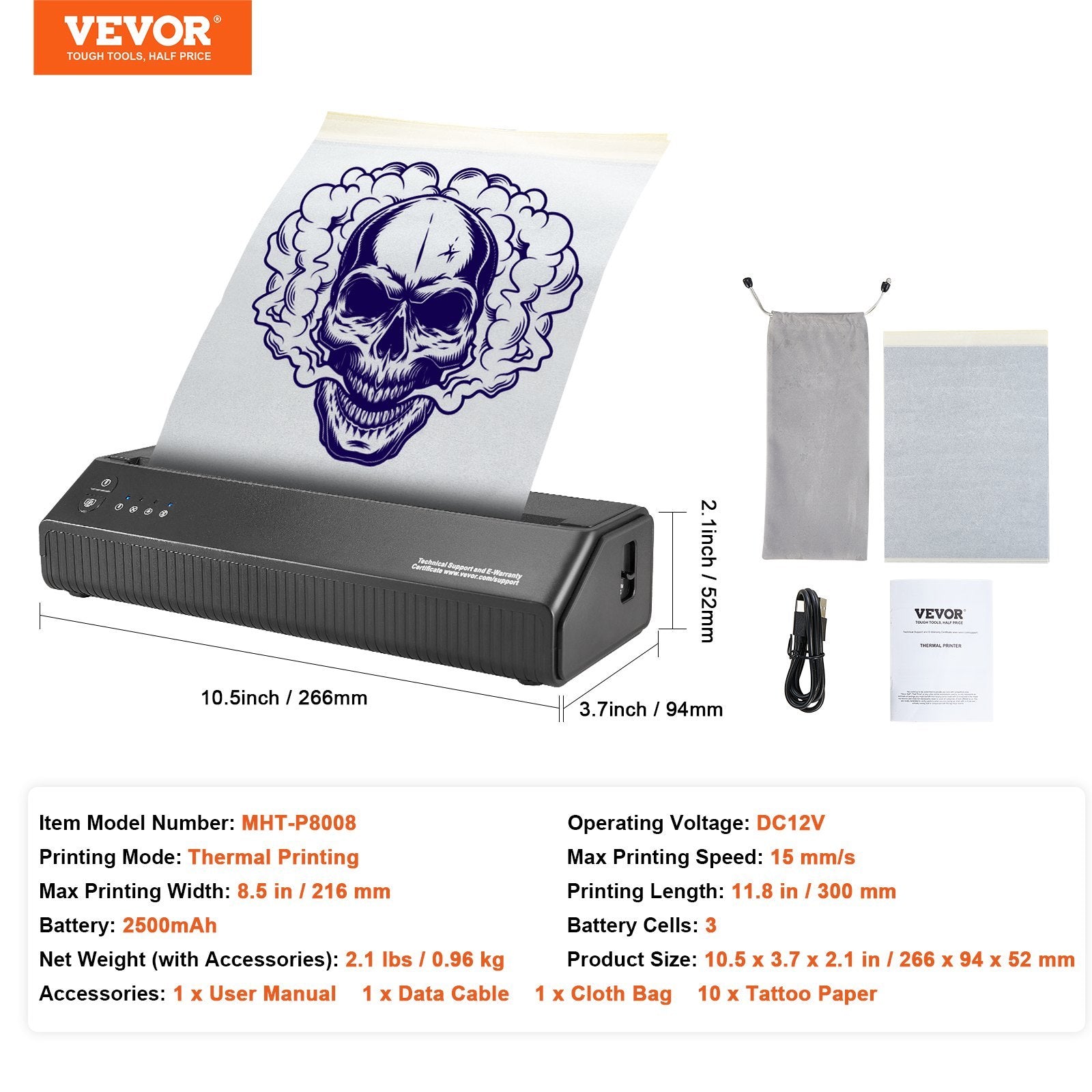 VEVOR Tattoo Stencil Printer, Wireless Bluetooth Thermal Stencil Machine