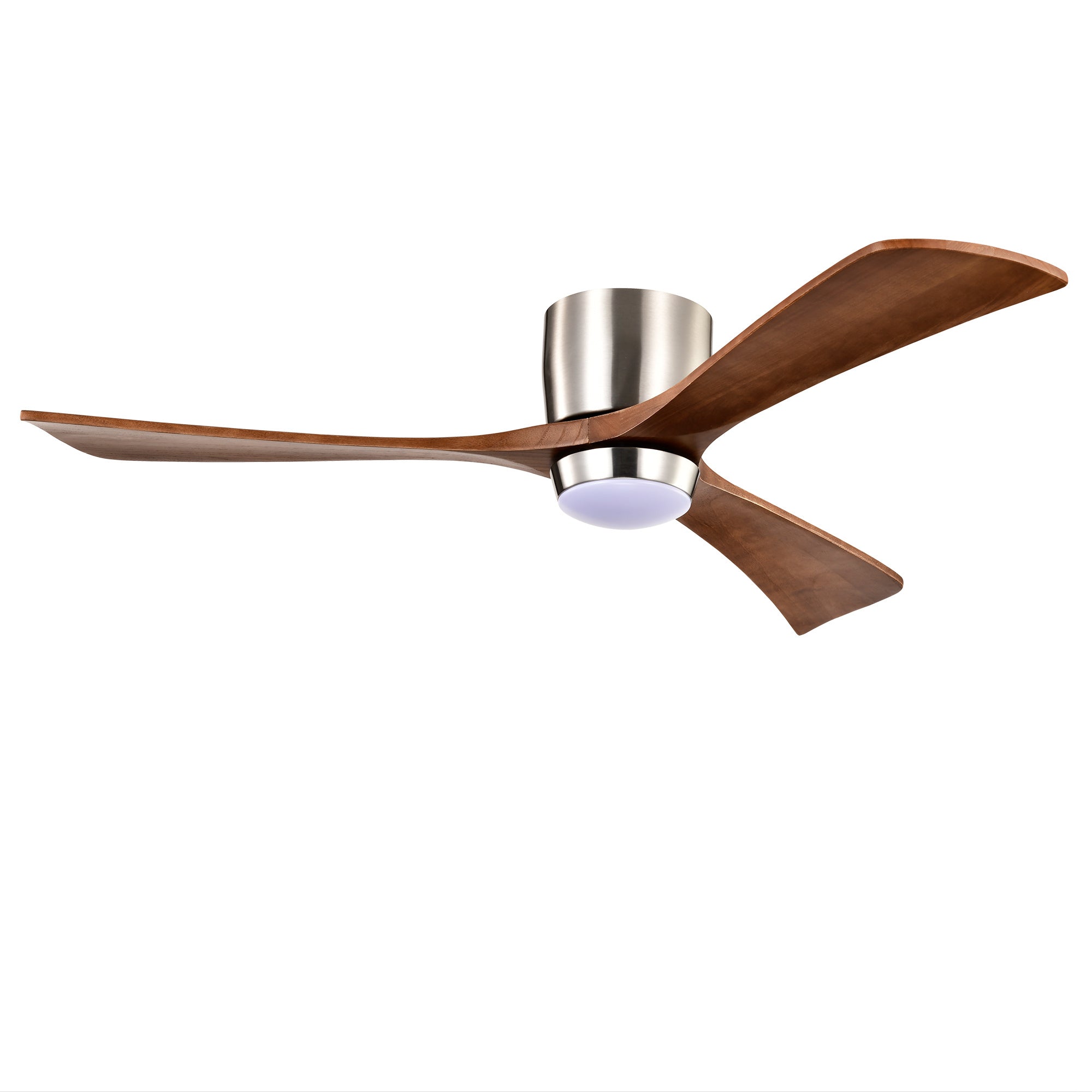 52" Ceiling Fan with Lights - DC Motor, Remote, Reversible (Stain Nickel + Walnut)