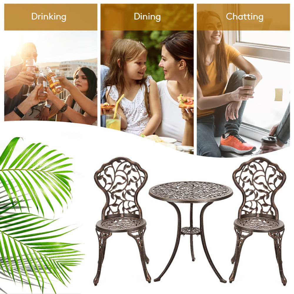 3 Pieces Cast Aluminum Bistro Set
