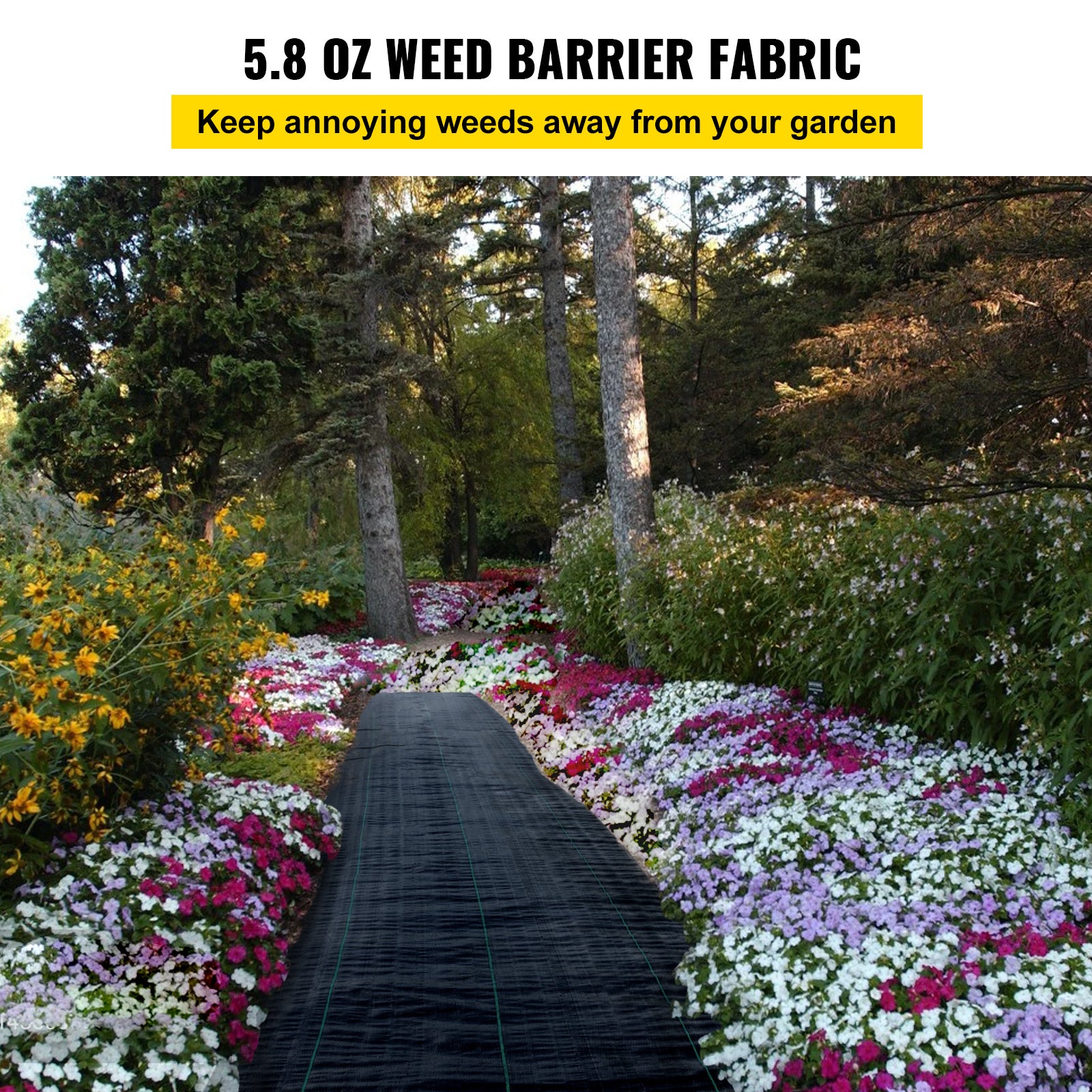 VEVOR 5.8 OZ Heavy Duty Garden Weed Barrier Fabric – 100ft x 4ft, Black