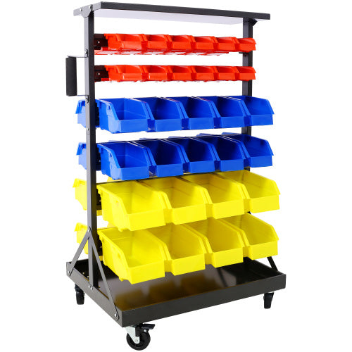 6-Tier Dual-Sided Rolling Bin Rack , 350 Pound Capacity, Includes 60 Organizer Bins, With Tray And Casters