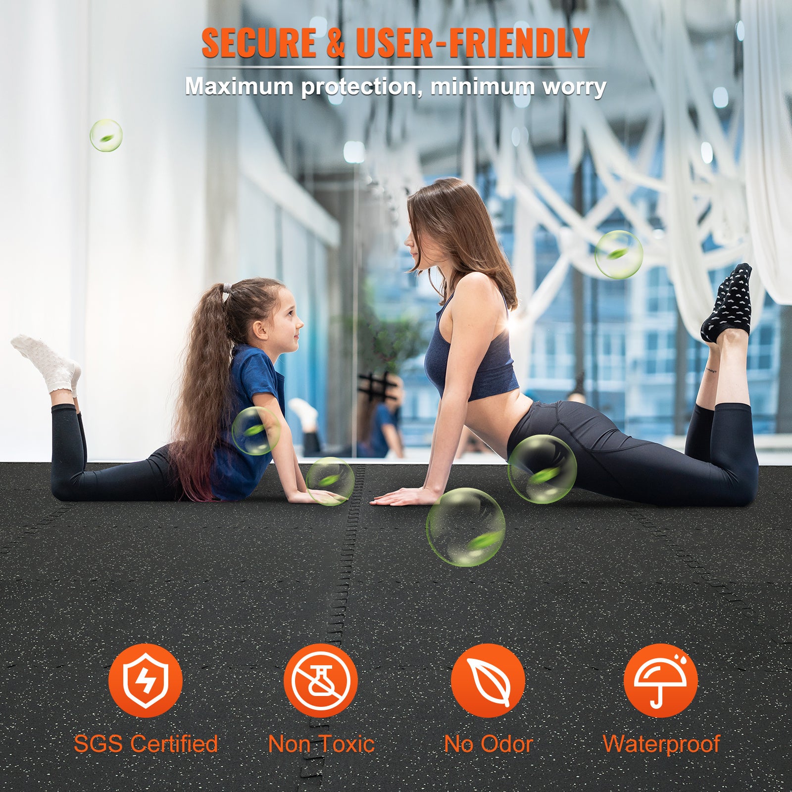 VEVOR 25 PCS Thick Gym Floor Mats – 24" x 24", 14mm EVA Foam & Rubber Top, 100 sq.ft Coverage