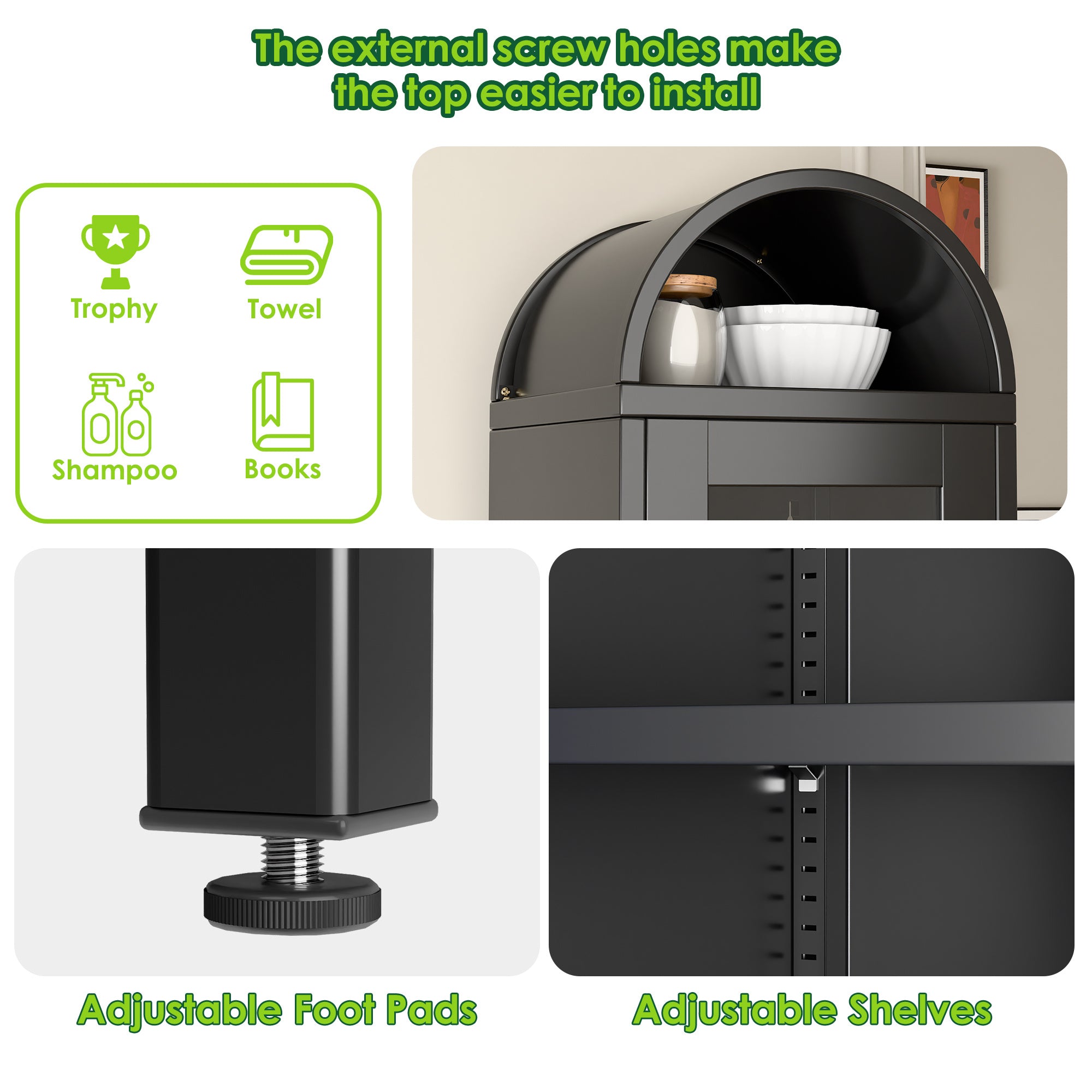 Metal Arched Household Storage Cabinet - Black & White