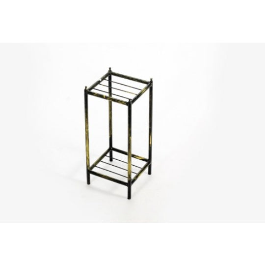 17" Gray Stone Slab 2-Tier Small Square Black & Gold Cast Metal Plant Stand