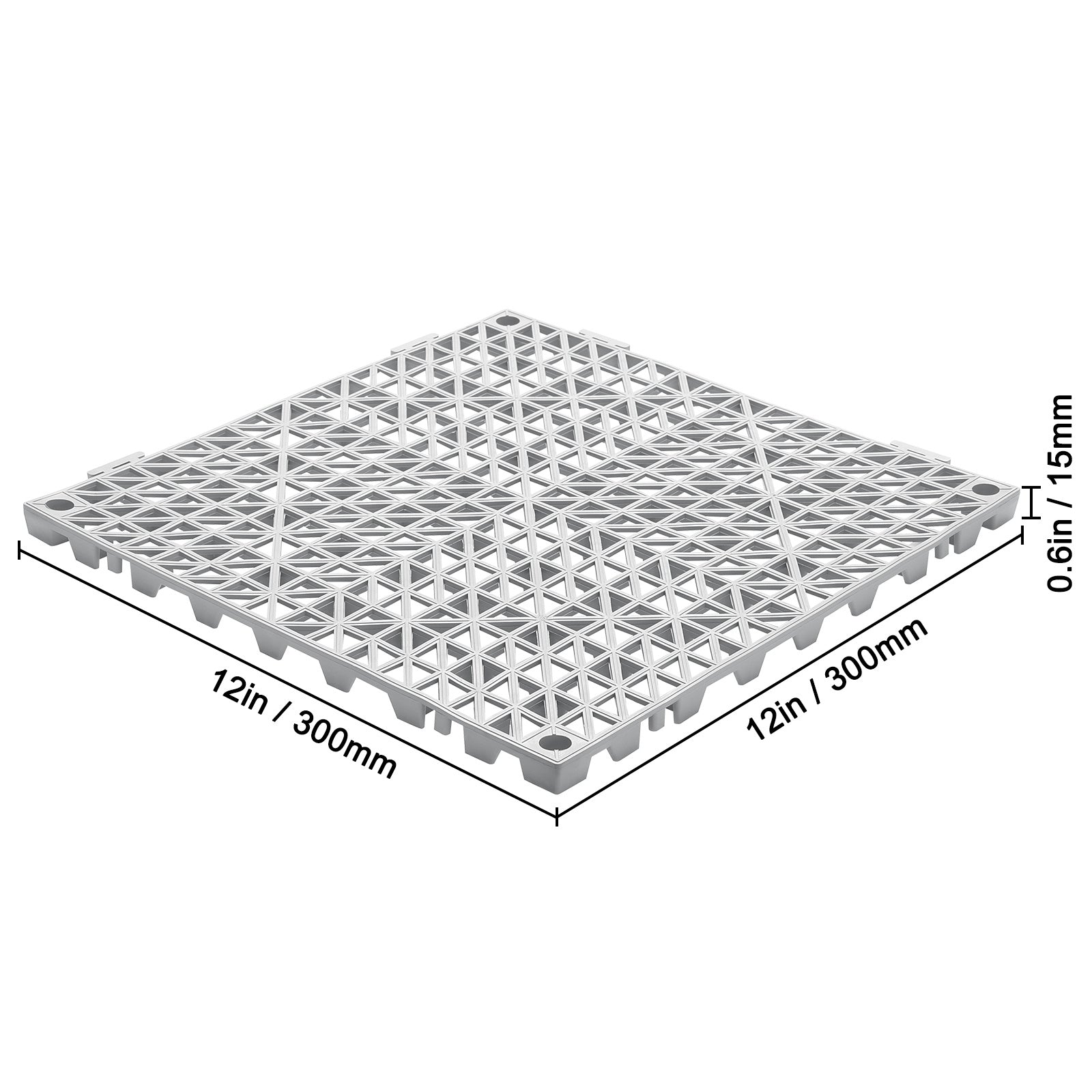 VEVOR Interlocking Tile 50PCS Gray, Soft PVC Drainage Floor Tiles, Non-Slip