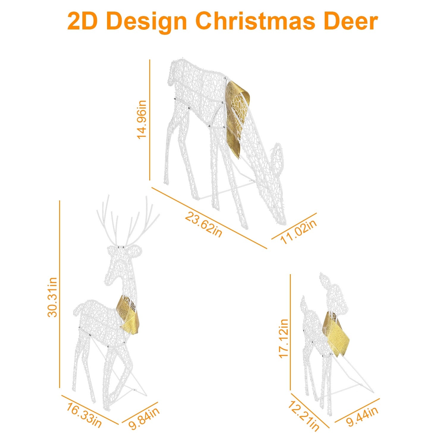 3 Sets Lighted 2D Reindeer Family — Warm Yellow LED Christmas Decoration (Buck, Doe, Fawn)