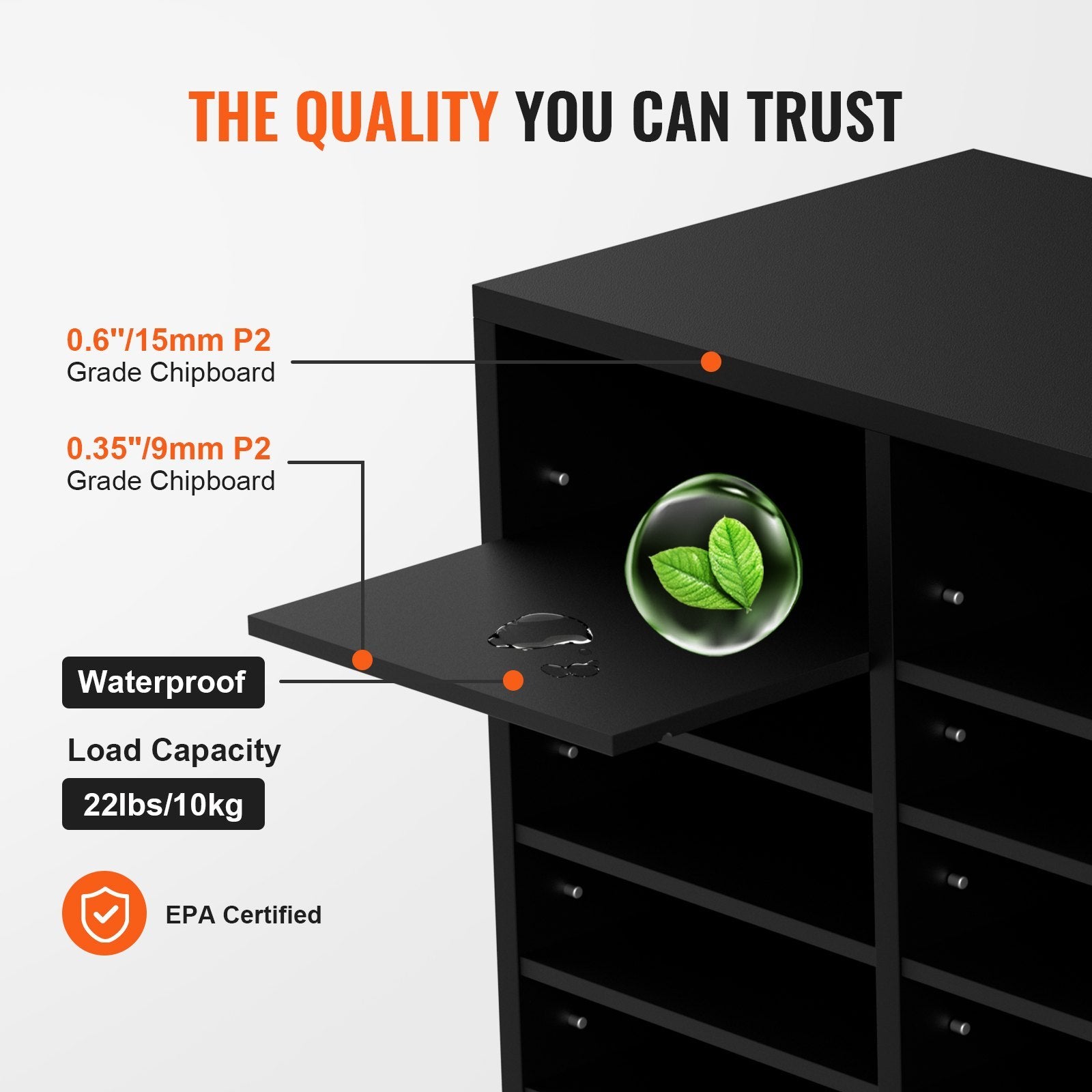 VEVOR Wood Literature Organizer, 24 Compartments, File Sorter With Removable Shelves, Mailbox Slots – Black