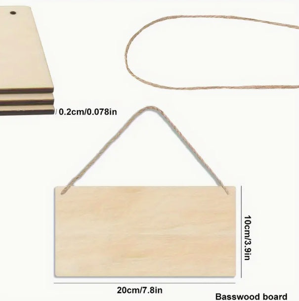 Unfinished Poplar Wood Sign With Rope - DIY Handmade Wooden Sign