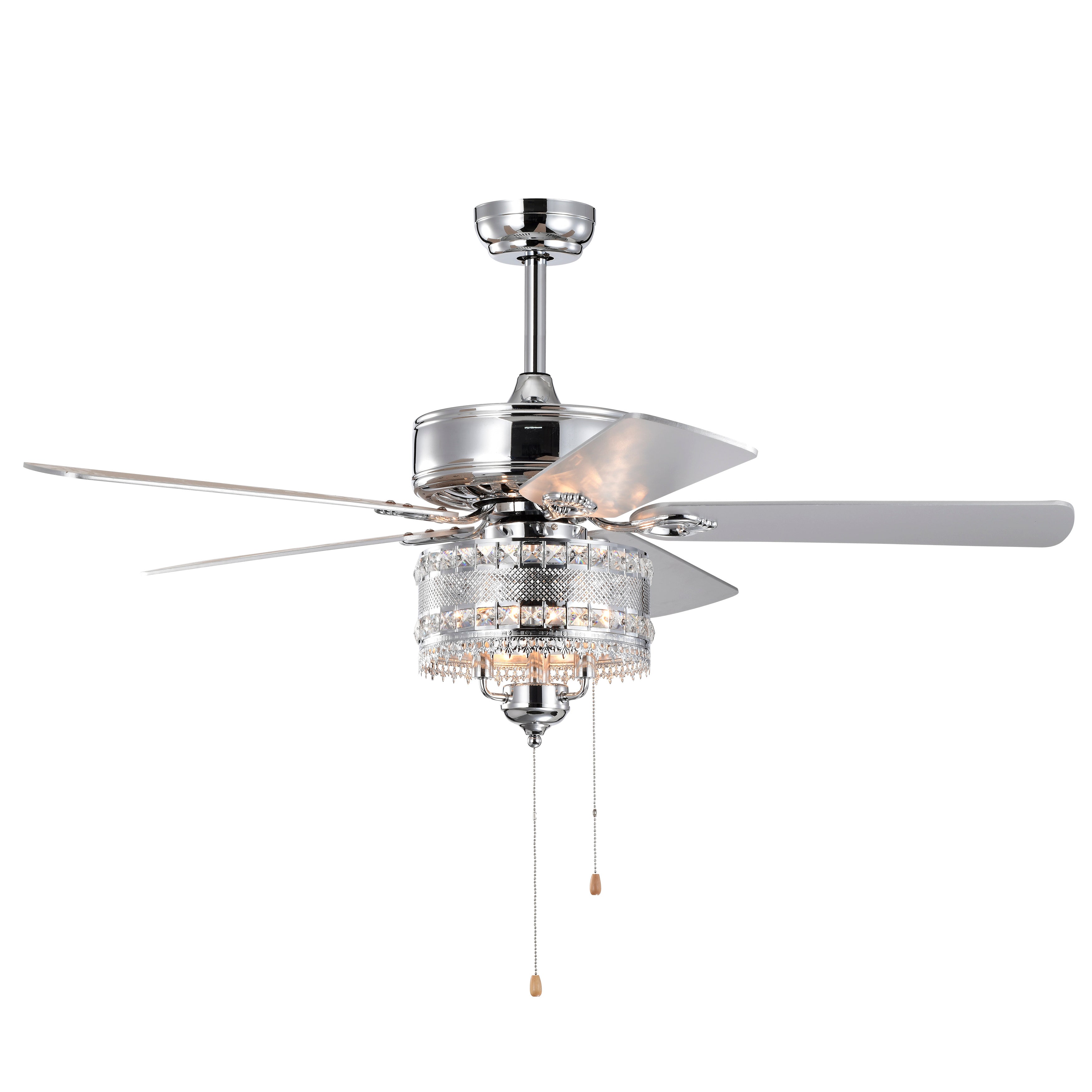 3-Light Chrome Drum Shade LED Ceiling Fan — Traditional Farmhouse Crystal 52"