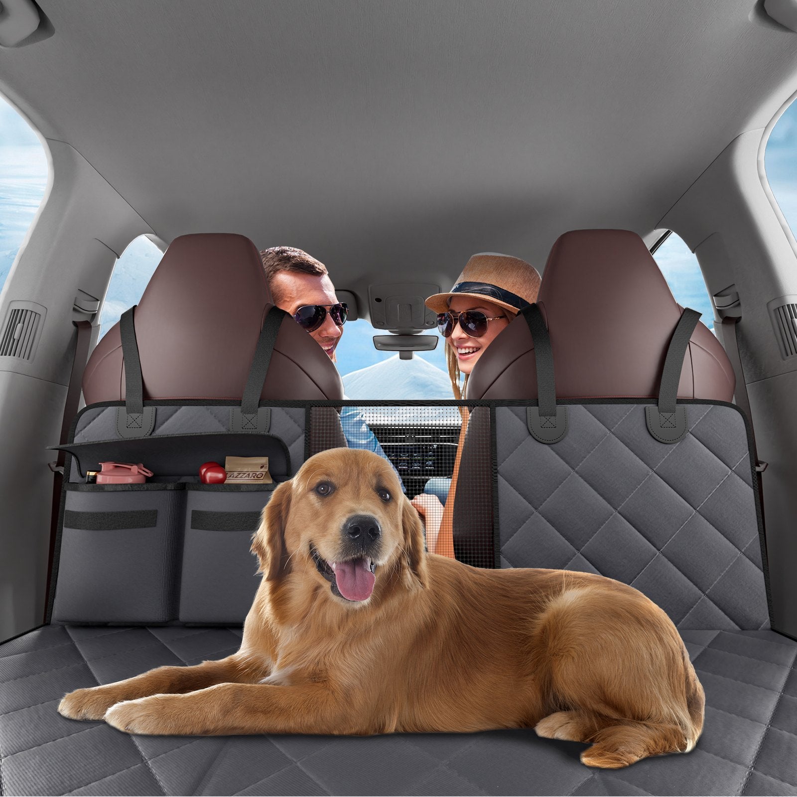 Dog Car Seat Cover – Waterproof 600D Back-Seat Hammock, Nonslip, Side Flaps, Hard-Bottom Extension