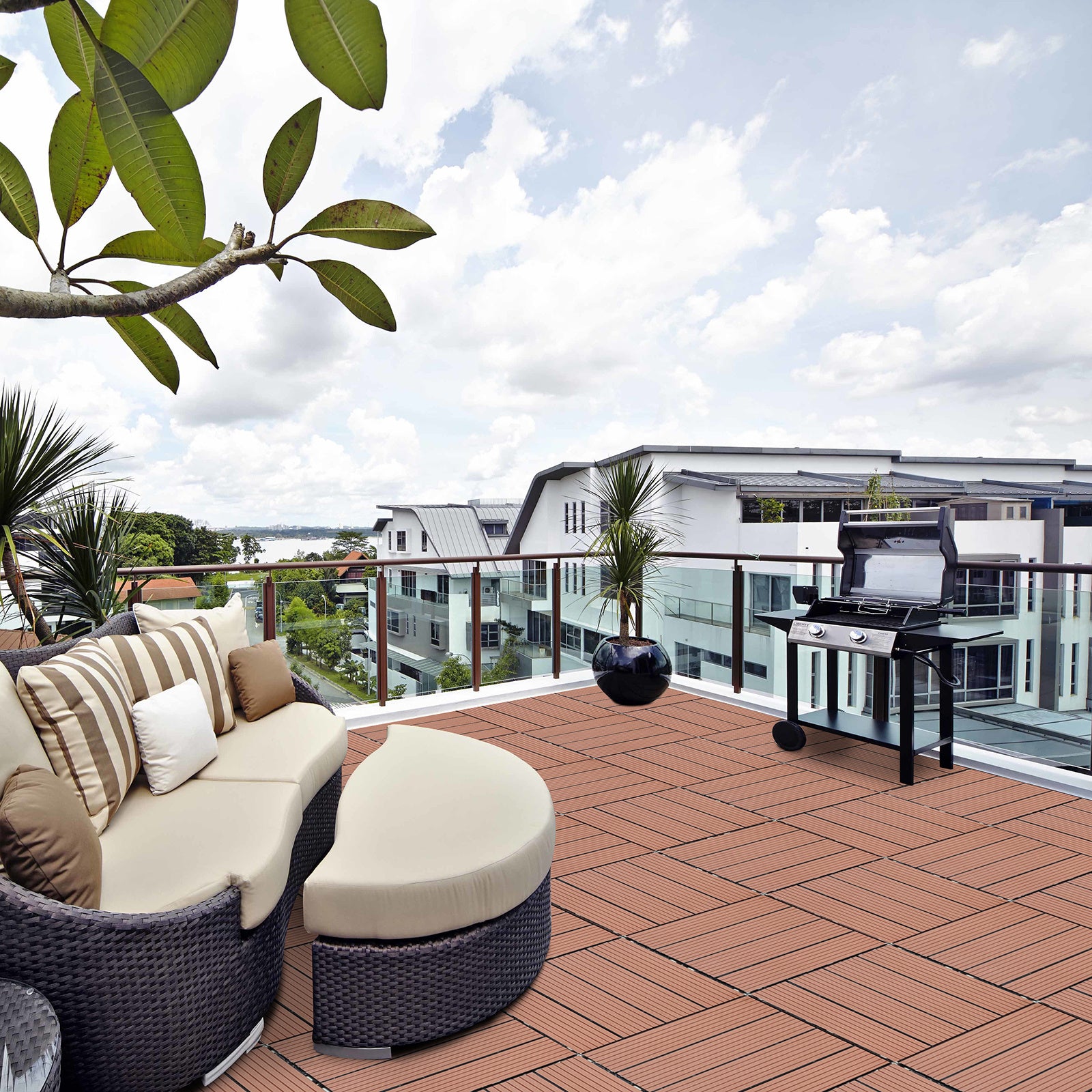 Wood Plastic Composite Deck Tiles Set Of 20 — Mahogany (12 x 12 x 1 in)