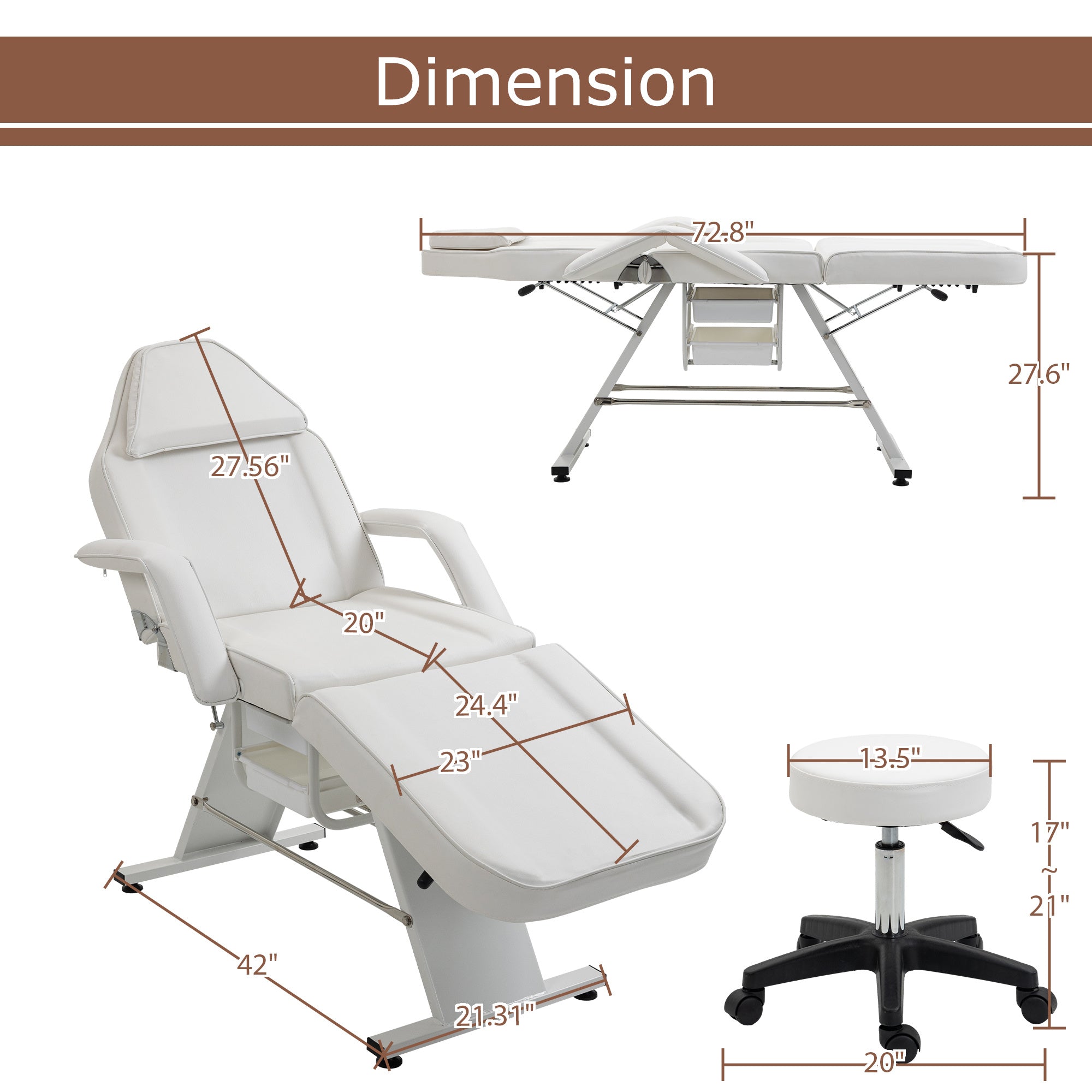 Hydraulic 3-Section Massage & Tattoo Chair with Stool and Two Trays