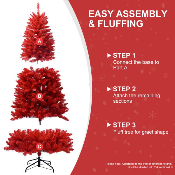 Artificial 5ft Red Christmas Tree With 624 PVC Branch Tips, Hinged Premium & Foldable Base For Indoor Holiday Decorating