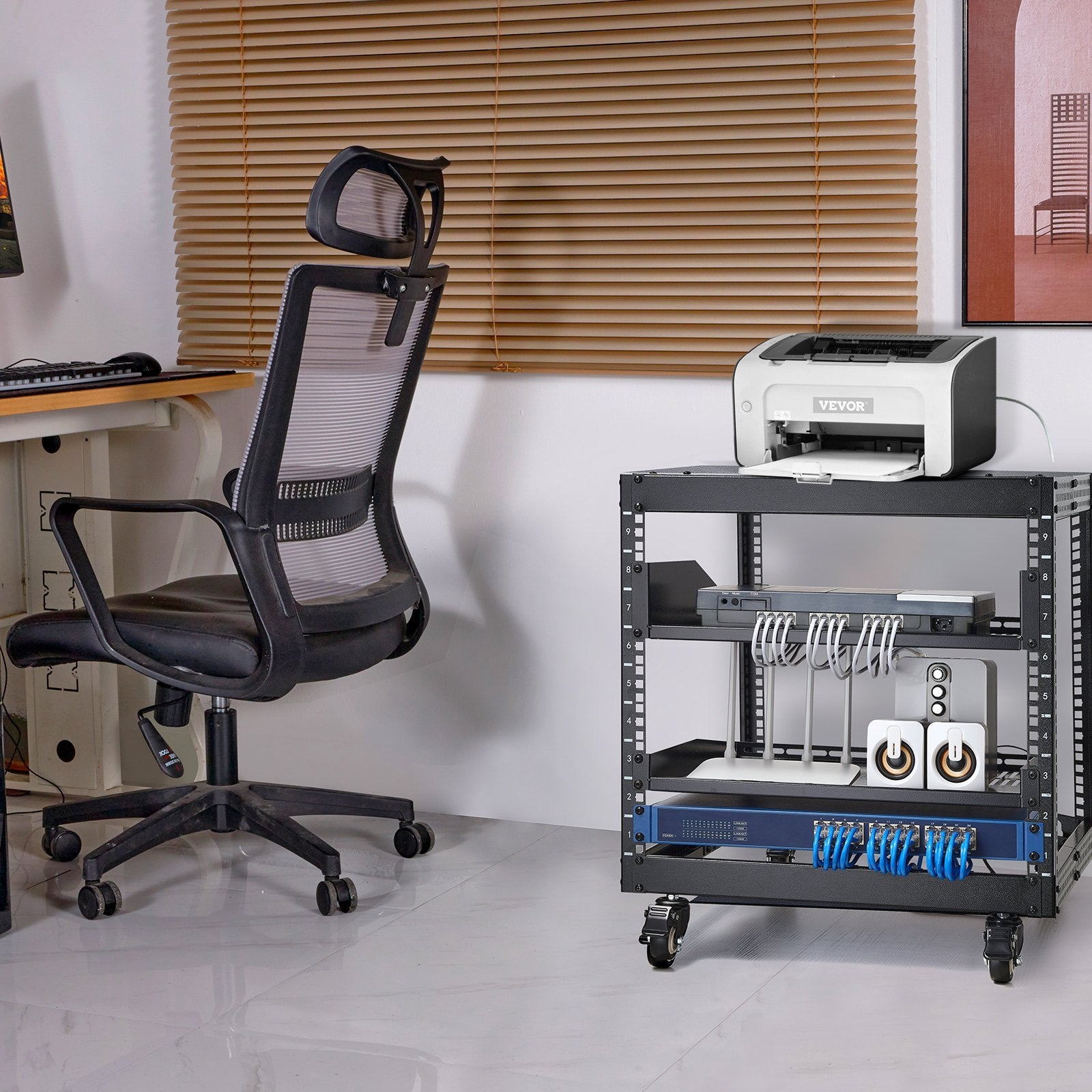 VEVOR 9U 4-Post Open Frame Server Rack Network Enclosure - Adjustable Depth