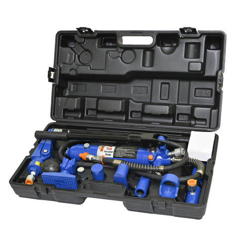 4 Ton (8800 lbs) Porta Power Hydraulic Ram Body & Frame Repair Kit, 17-Pc with Case - Black/Blue