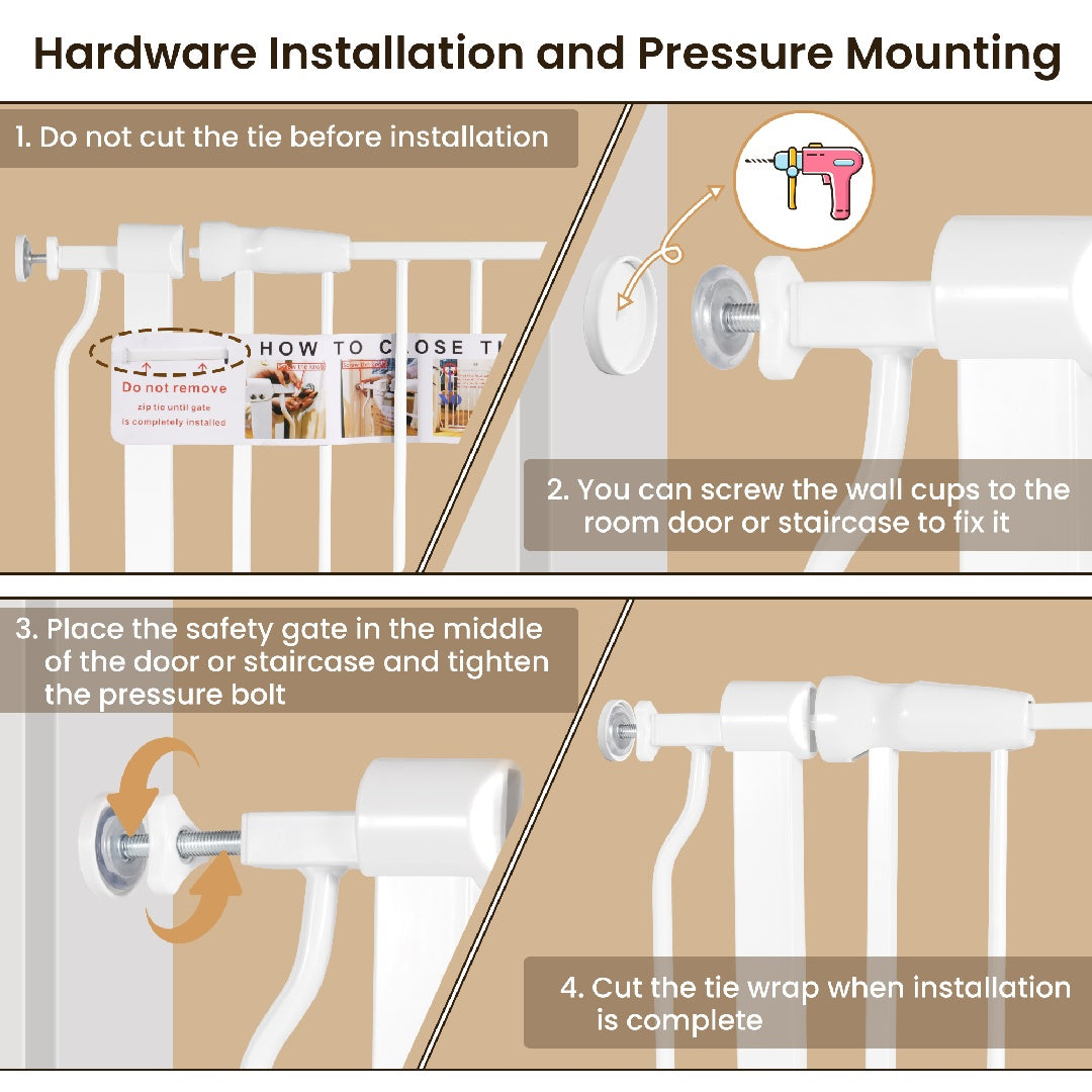 Only Supports Self Pickup  Extra Wide Baby Gate, Safety Dog Gate For Stairs, Easy Walk-through Self-closing Pet Gate For Houses, Doorways, White-grey