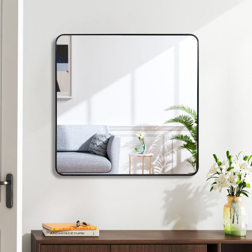 30 in x 30 in Black Metal Framed Square Bathroom Mirror for Wall