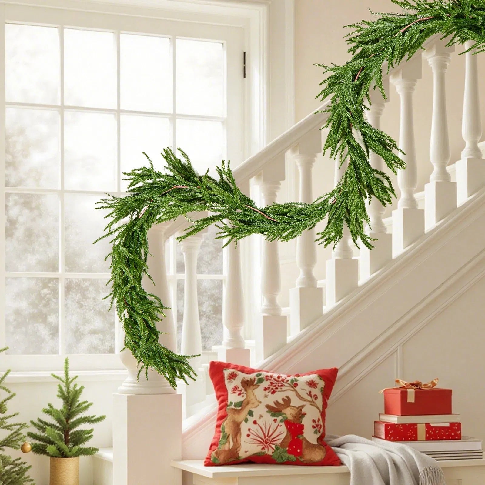Faux Norfolk Christmas Garland 9Ft Artificial Greenery Xmas Decor For Fireplace
