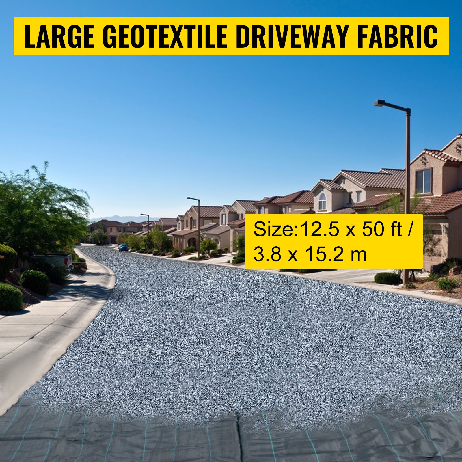 VEVOR Geotextile Fabric, 12.5 x 50 ft, 3.5oz Woven PP — Heavy Duty Driveway & Landscaping, Black