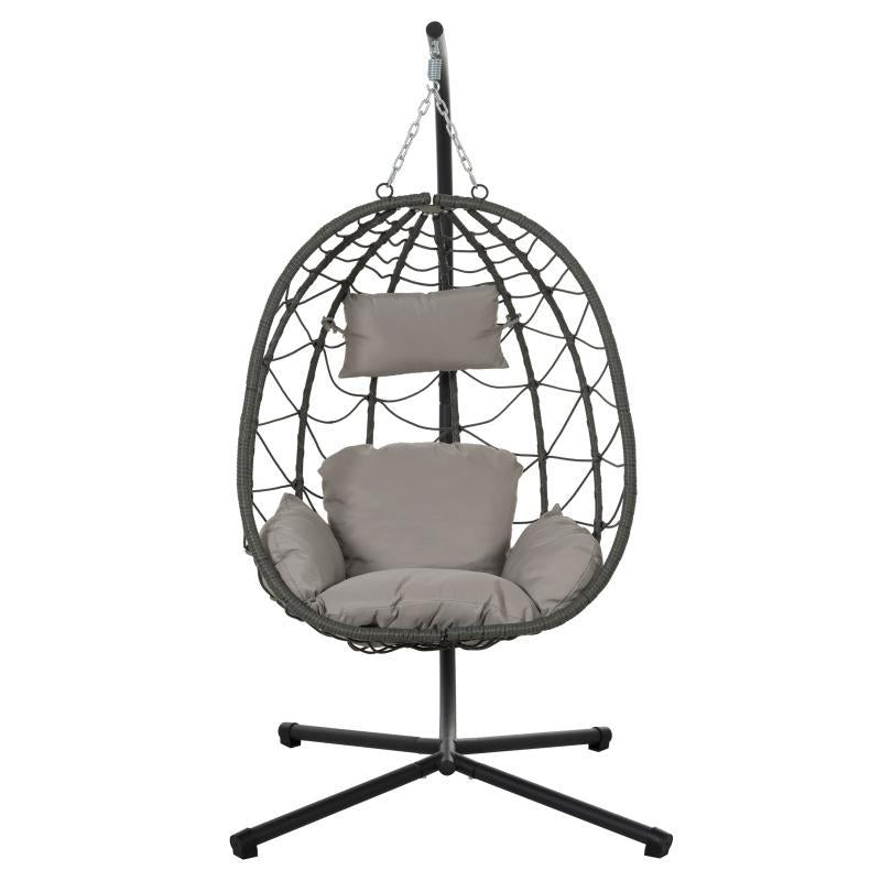 Indoor & Outdoor Hanging Egg Swing Chair with Stand — Patio Wicker Basket Chair (Dark Grey)