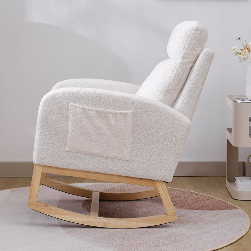 Modern Accent Rocking Chair Rocking Chair With Solid Wood Legs, Upholstered Nursery Glider Rocker, Comfy Armchair With Side Pocket, Living Room Lounge Arm Chair With High Backrest