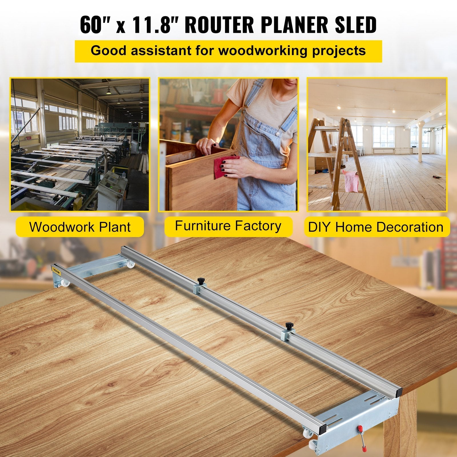 VEVOR Router Sled, 60 Inches 152.4cm Width, Slab Guide Jig For Woodworking With Locking Function, Portable And Easy To Adjust, Trimming Planing Machine For Wood Flattening, Home DIY