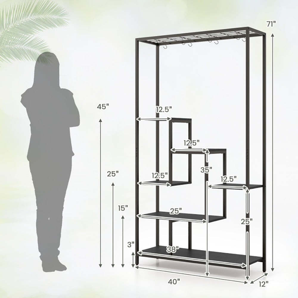 6-Tier Tall Plant Stand 71 Inch Metal Indoor Plant Shelf With 10 Hanging Hooks