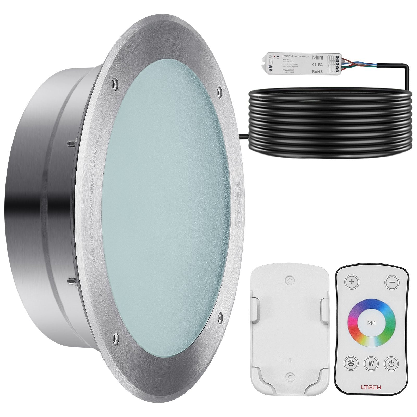 VEVOR 10" RGBW 40W LED Inground Pool Light — 50 ft Cord & Remote, IP68