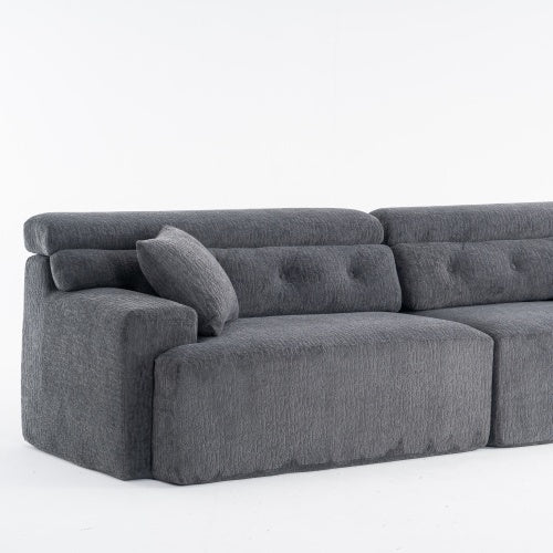 LY-029 Gray Compression 4-Seater Sofa — Chenille, Full Sponge, 2 Pillows