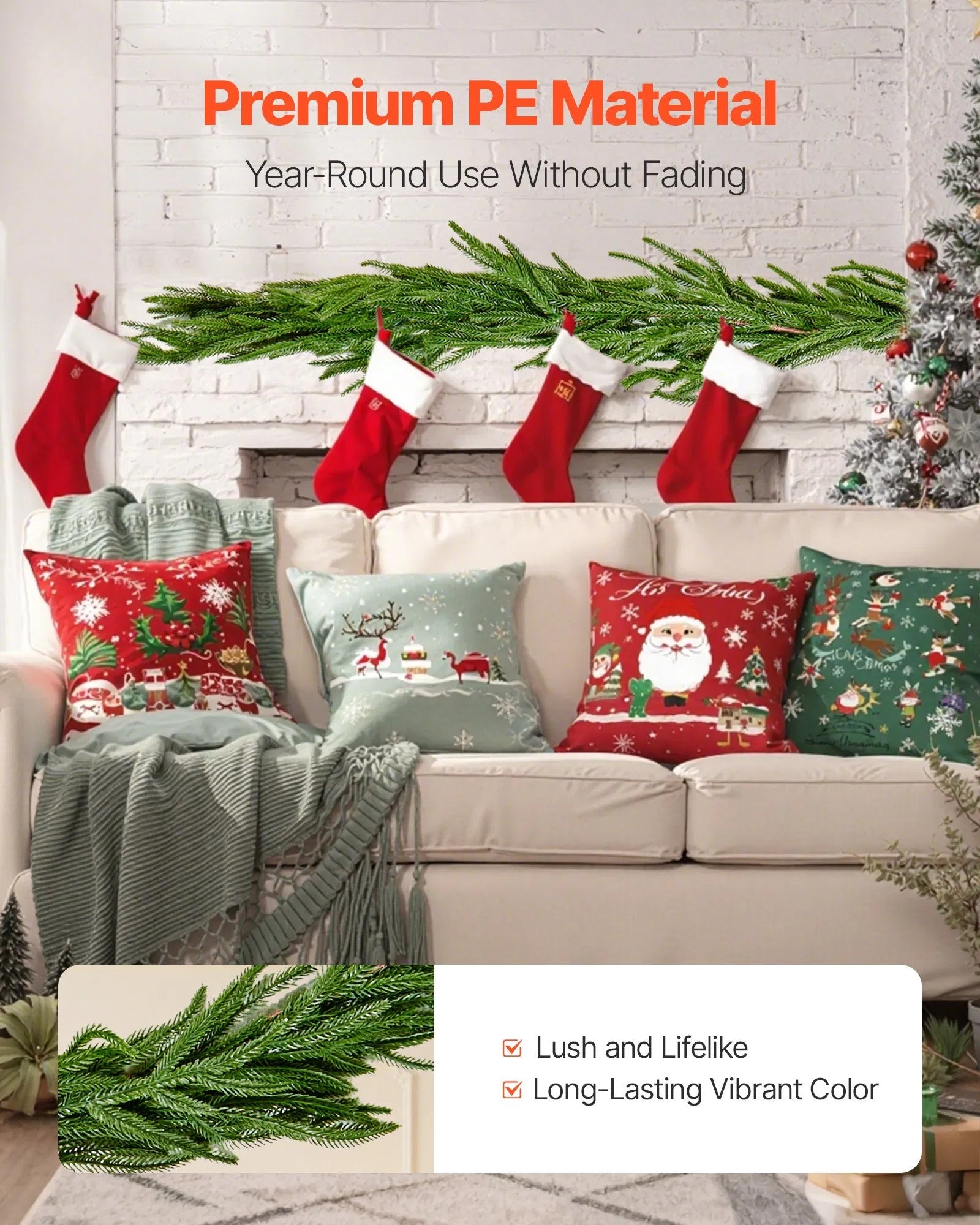 Faux Norfolk Christmas Garland 9Ft Artificial Greenery Xmas Decor For Fireplace