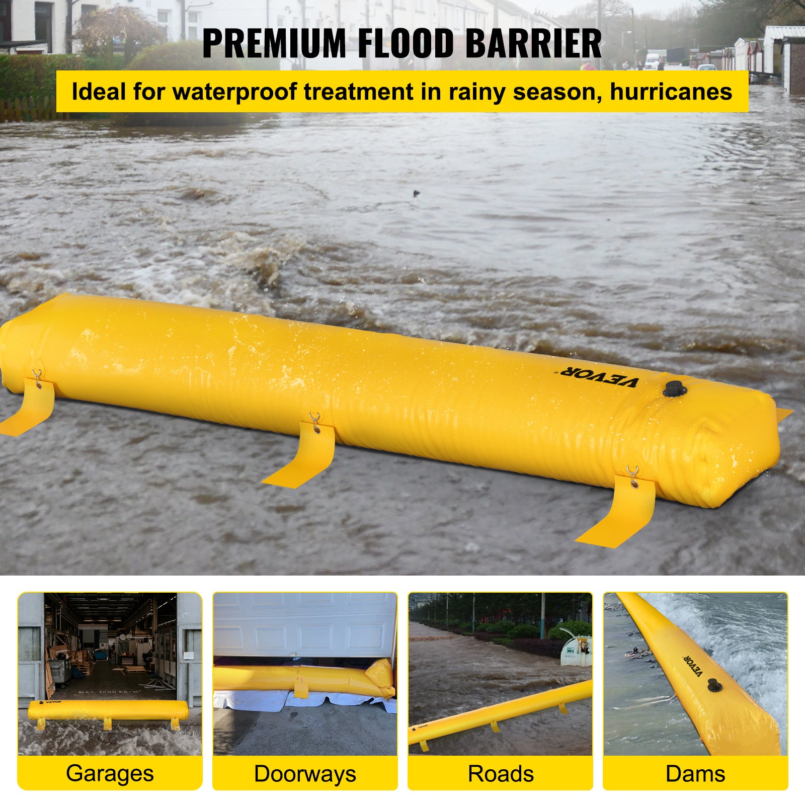 VEVOR Flood Barrier, 12 Ft x 12 In — Reusable PVC Water Diversion Tube