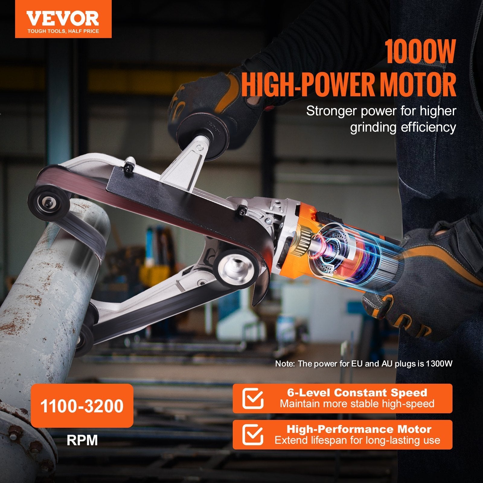 VEVOR Pipe Tube Polisher Sander — 6-Speed 1100–3200 RPM, 1000W