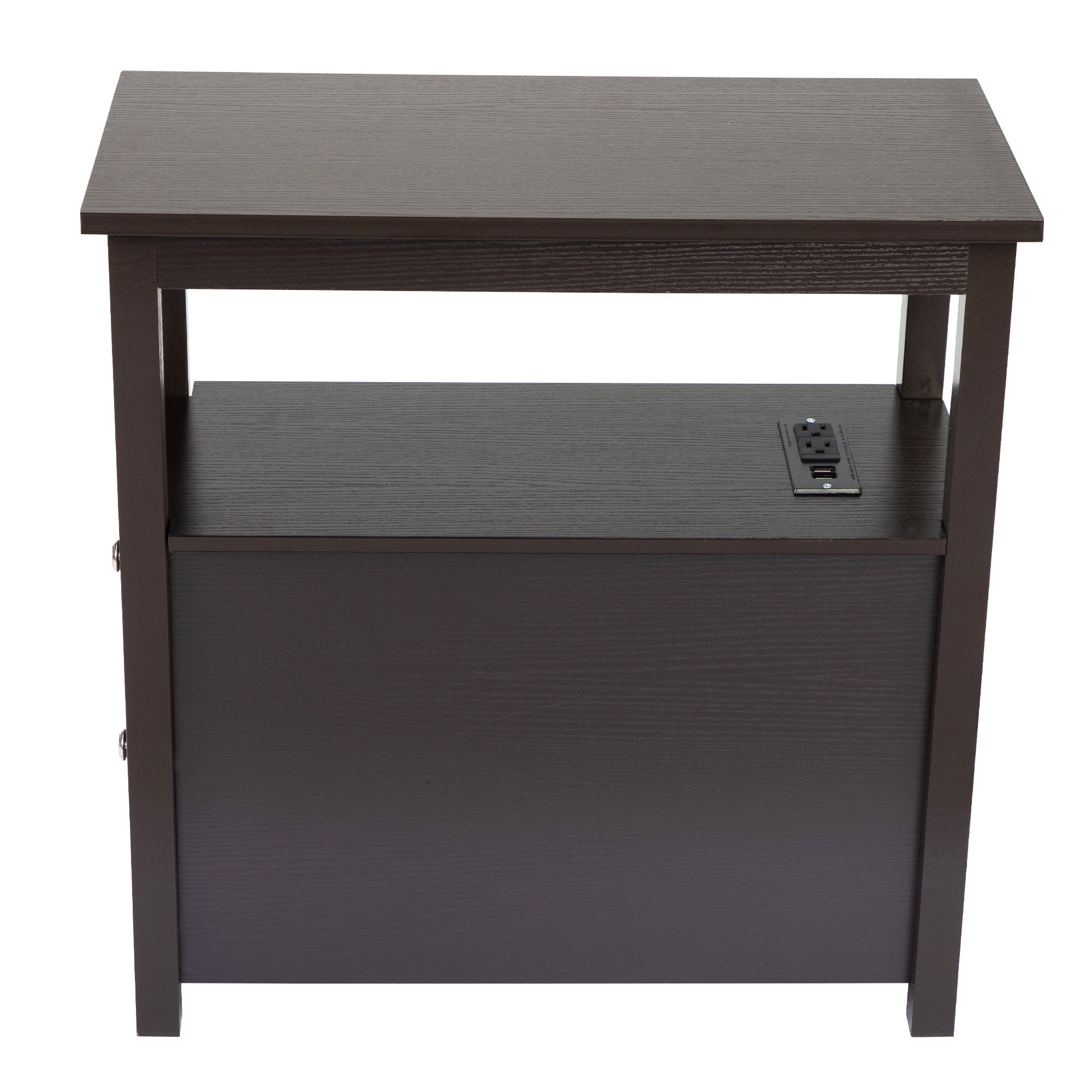 Transitional Nightstand W USB Charging Station,2-Drawer Storage Cabinet Espresso