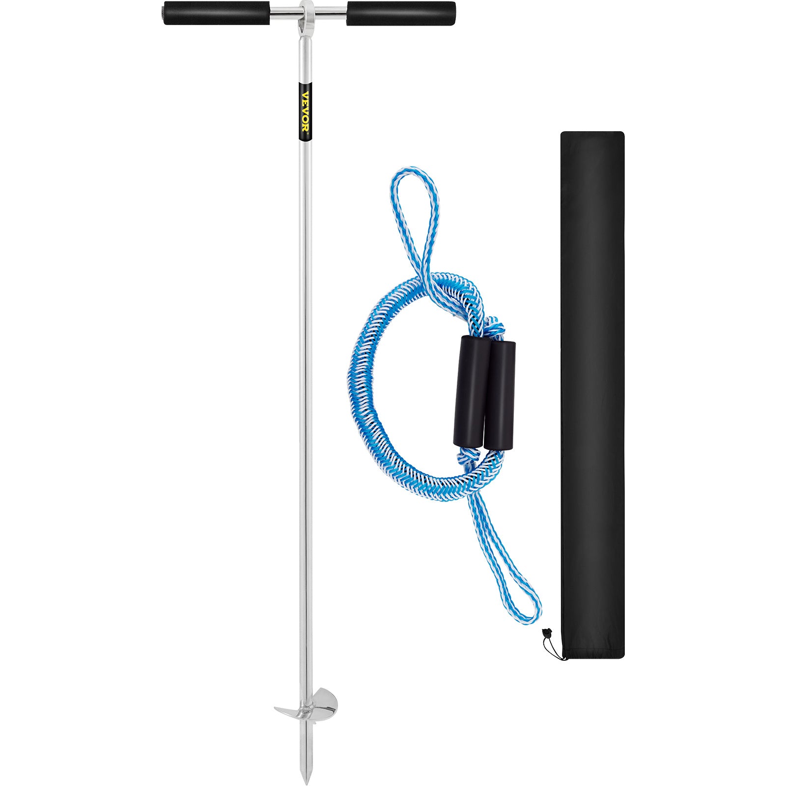 VEVOR Sand Anchor, Length Auger To The Beach And Sandbar, 316 Stainless Steel Screw Anchor W Removable Handle, Bungee Line & Carry Bag, For Jet Ski PWC Pontoon Kayak