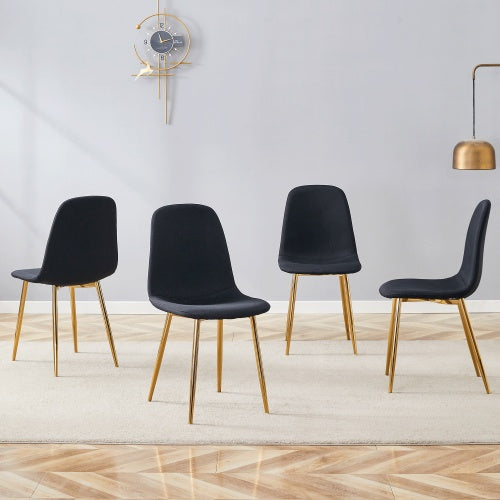 Luxury Simple Chair - Set of 4 | Black Linen-Cotton Dining Chair with Gold Metal Legs