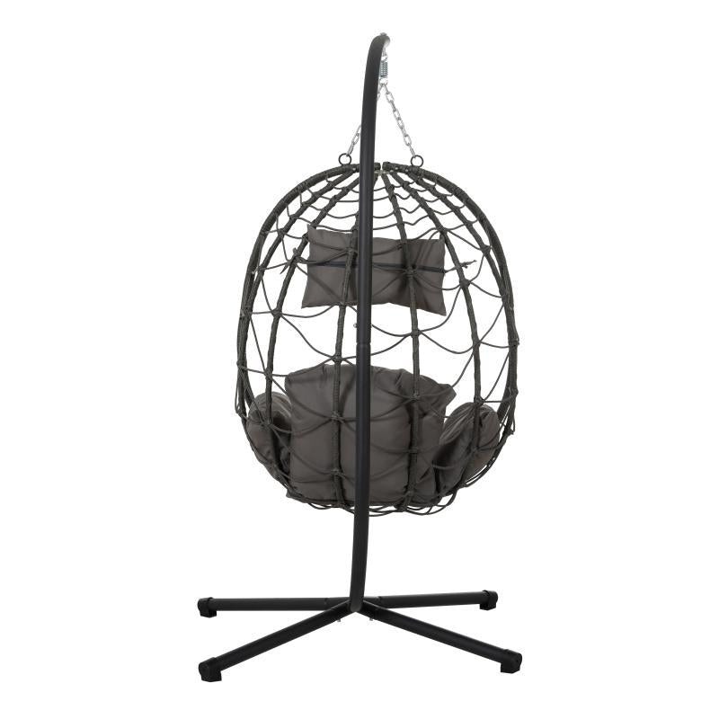 Indoor & Outdoor Hanging Egg Swing Chair with Stand — Patio Wicker Basket Chair (Dark Grey)
