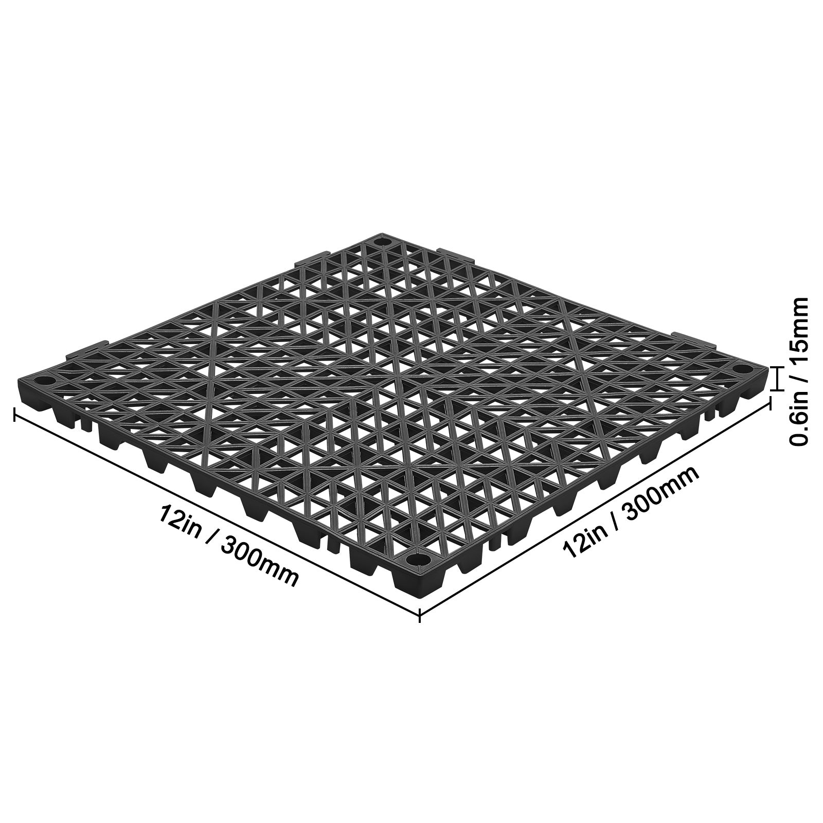 VEVOR Interlocking Tile 50PCS Black, Drainage Tiles Splicing, Soft PVC Interlocking Drainage Floor Tiles, Non-Slip Drainage Holes For Restroom, Bathroom, Kitchen, Pool, Wet Areas